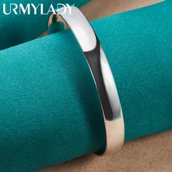 URMYLADY 925 Sterling Silver 10mm Smooth Flat Round Bangles Bracelet For Women Wedding Engagement Fashion Charm Jewelry