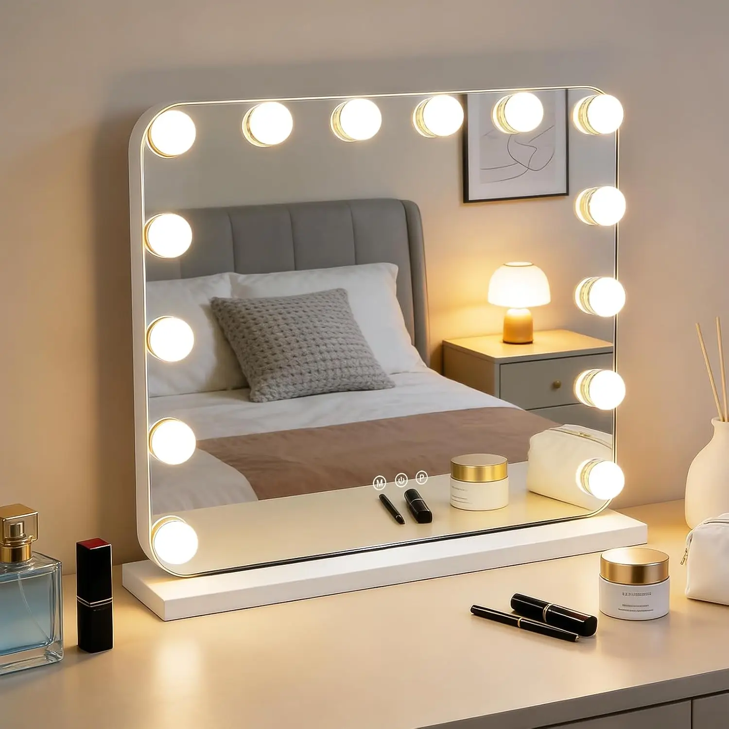 Bogenförmige LED-Glühbirne für Schminkspiegel 50×40cm, Touch-Dimmung 3000K-6500K für Schminkzimmer, Kleiderschrank, Schlafzimmer