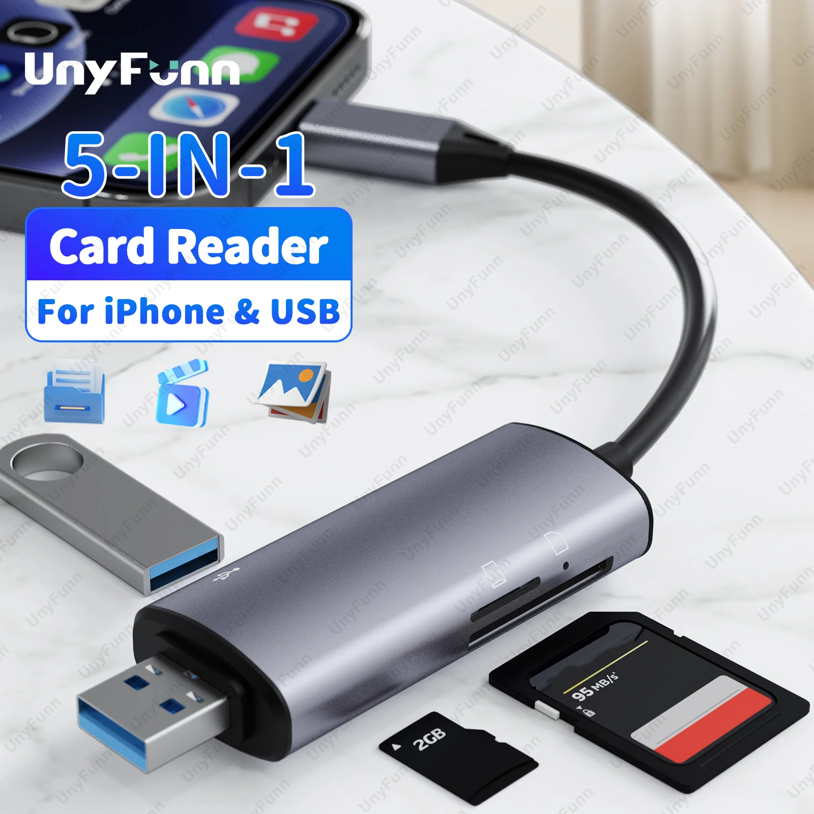 Micro SD Card Reader for iPhone14 15 16 USB HUB for Laptop OTG Adapter with TF SD Memory Card Reader TypeC Trail Camera Reviewer