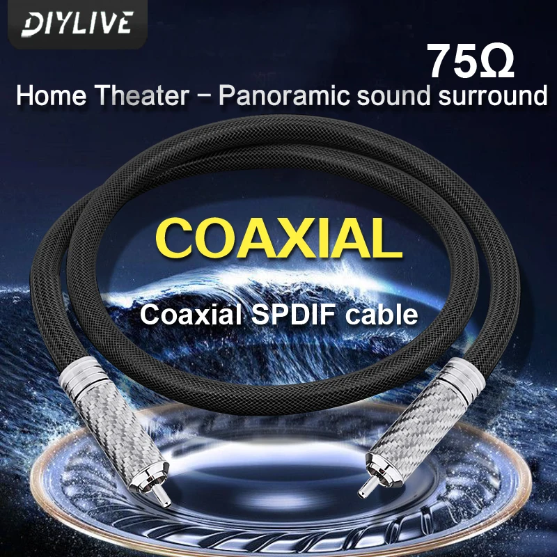 Посеребренная Коаксиальная линия DIYLIVE из чистой меди, hi-fi чистая однокристальная Медная головка лотоса, 75 Ом, цифровой коаксиальный сабвуфер, провод