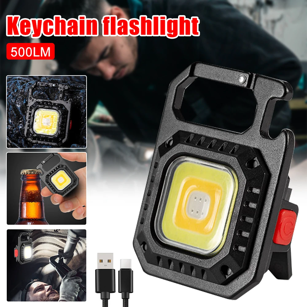 

Mini LED Flashlight COB Work Light Portable Camping Light USB Rechargeable Keychain Flashlight Floodlight With Magnet Waterproof