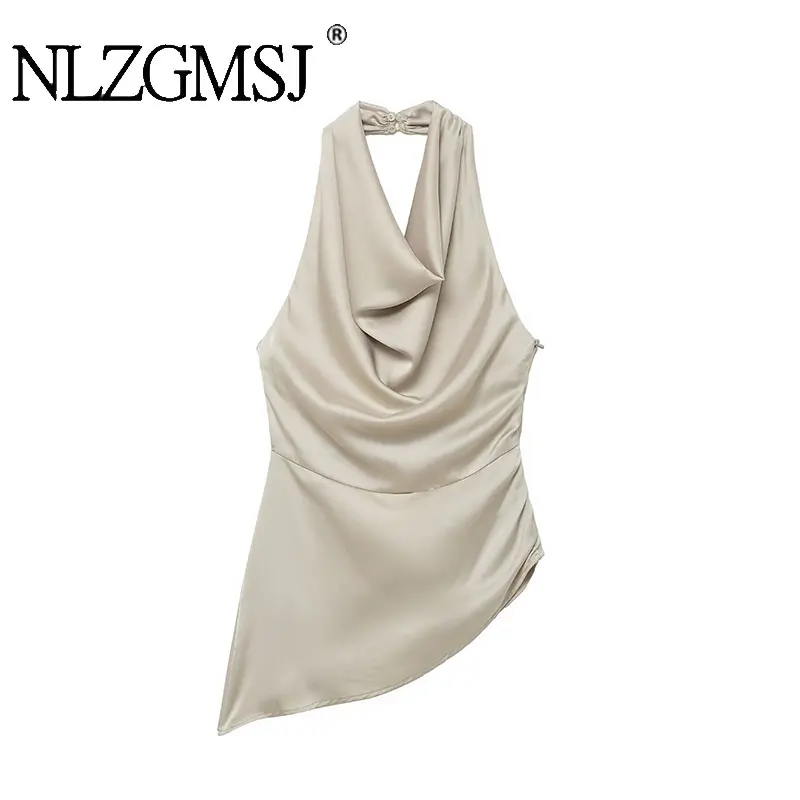 

NLZGMSJ Thin Women Camis 2026 Summer Sleeveless Backless Halter Neck Slim Top Female Sexy Tanks Y2K
