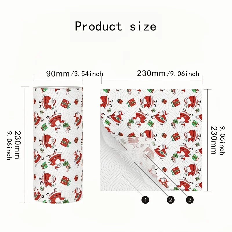 3-Ply Thickened Christmas Paper Towels, Disposable Kitchen Cleaning Napkins, Wet Dry Dual Use Tissue, Home Holiday Supplies Gift