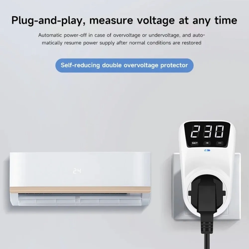

Adjustable EU Plug Sockets Voltage Protector 230V AC LED Digital Display Voltage Safe Outlet High/Low Voltage Protection