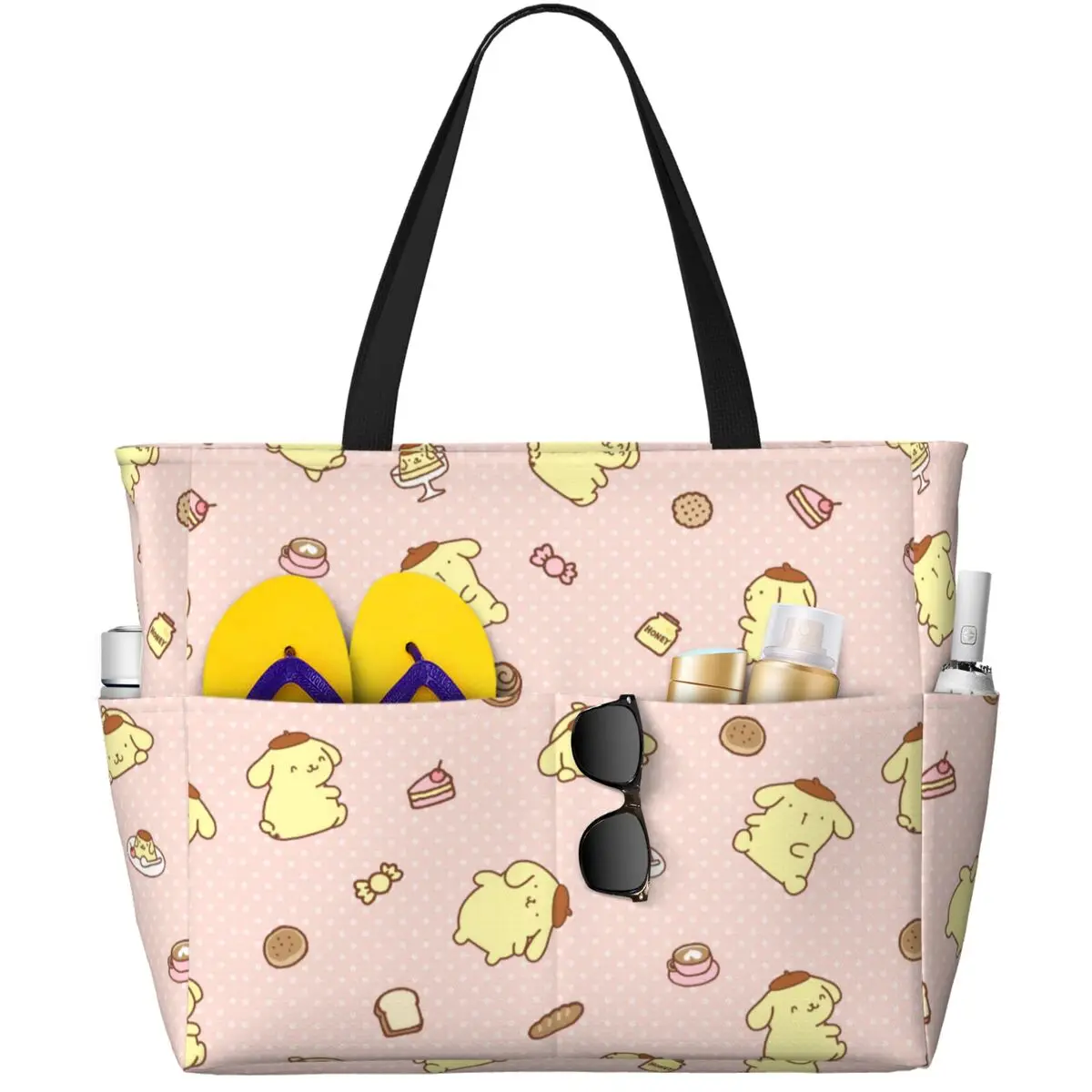 

Pompompurin Kawaii Large Beach Tote Bag Women Waterproof Hello Kitty Cute Tote Bags for Travel