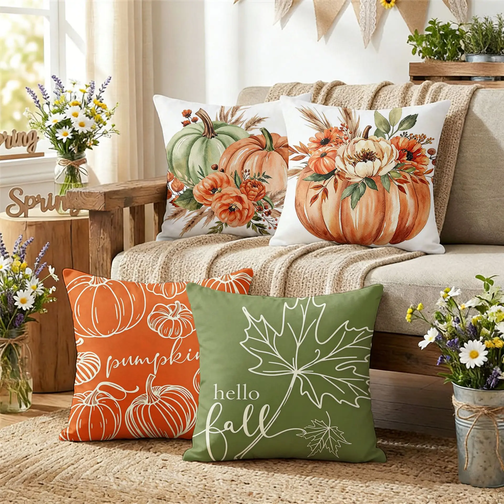 VIKAMA autumn harvest festival printed pillow cover Thanksgiving holiday decoration sofa bedroom bedside cushion cover