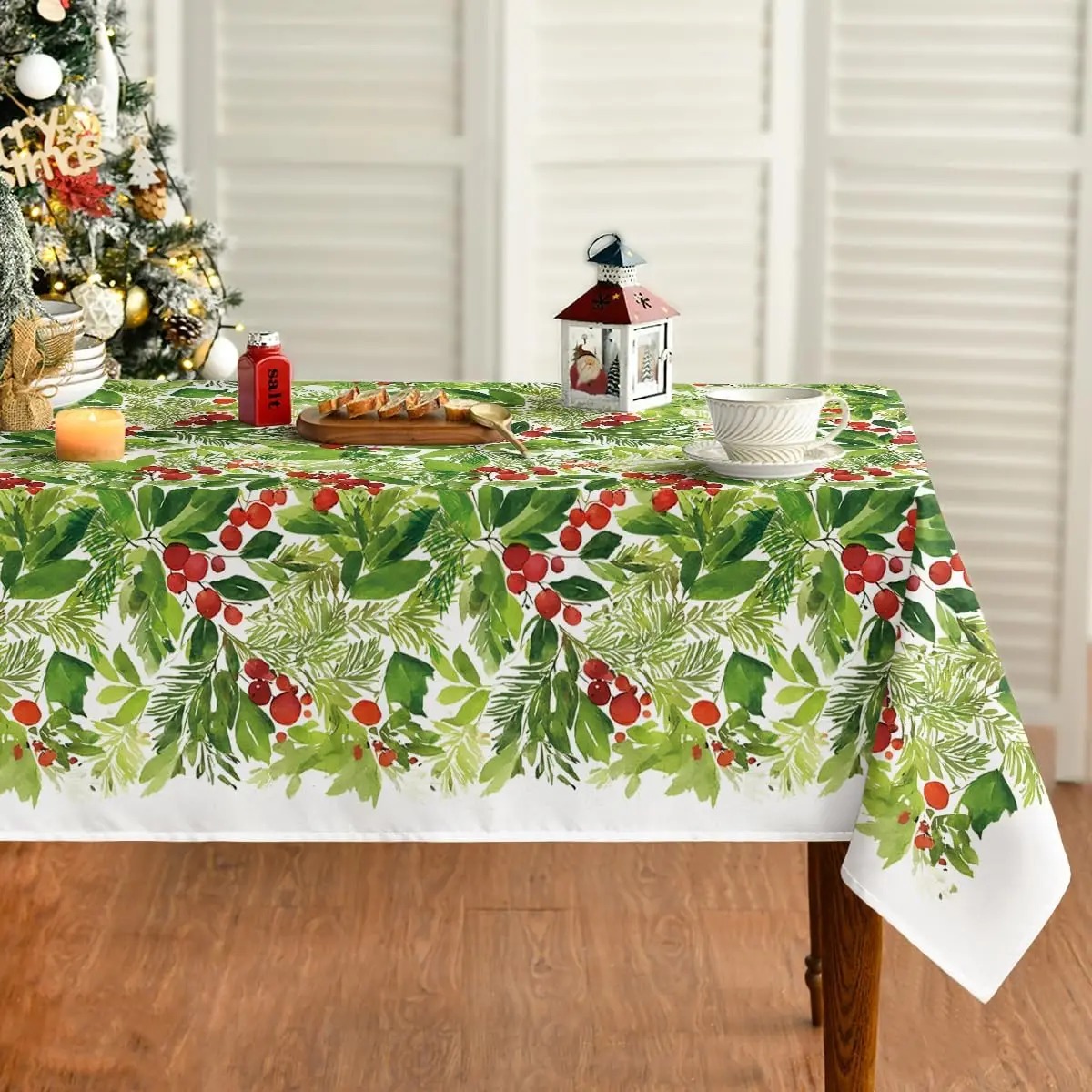 Christmas Holly berries Rectangle Tablecloth for Table Decor Washable Winter Xmas Kitchen Dining Tablecloth Christmas Decoration