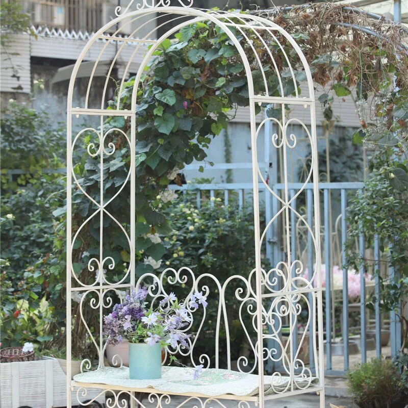 Wrought iron romantic love double arch modern simple outdoor flower stand flower pot stand shelf garden courtyard villa
