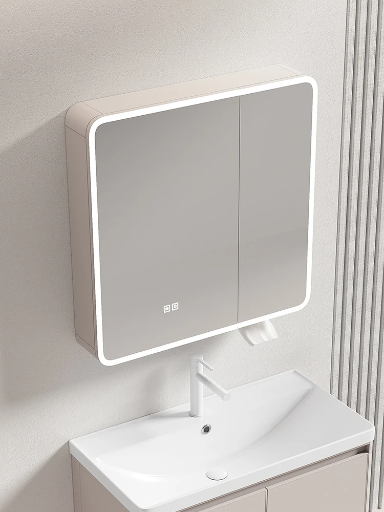 

Space aluminum arc bathroom mirror cabinet smart light locker bathroom wall-mounted toilet with vanity mirror paper