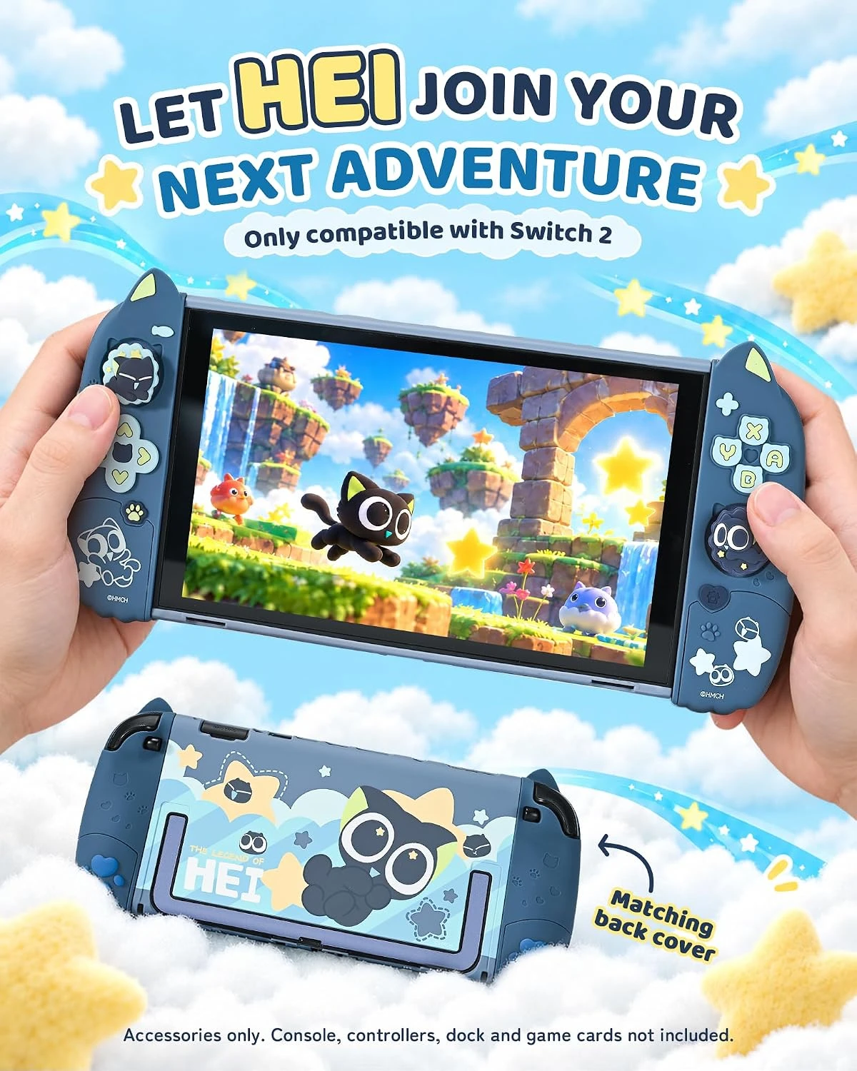 GeekShare 7-in-1 Protective Accessories Gift Set for Switch 2 2025, Luo Xiao-Hei Theme, Include JC Cover Dock Shell Thumb Grips