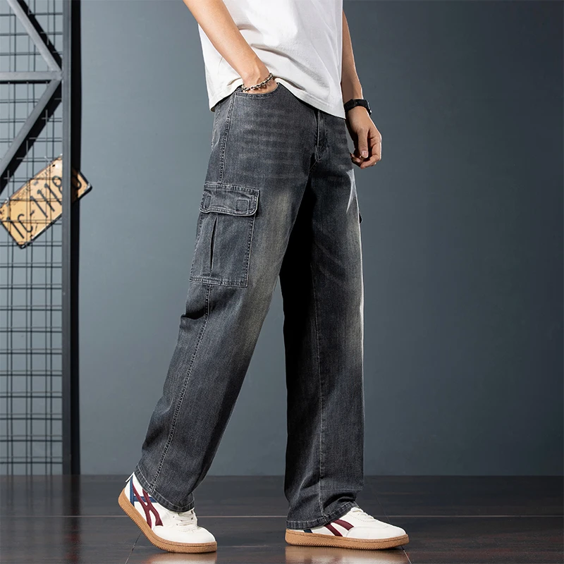 men's summer jeans Loose straight casual wide leg long pants men's fashion Men's multi-pocket cargo pants and jeans
