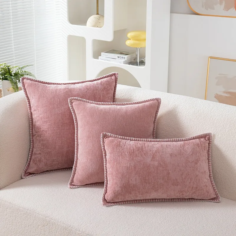 

Pink Decor Cute Throw Pillow Covers Chenille Soft Plush Velvet Square Cushion Cases with Stitched Edge Solid Pillow Home Decor