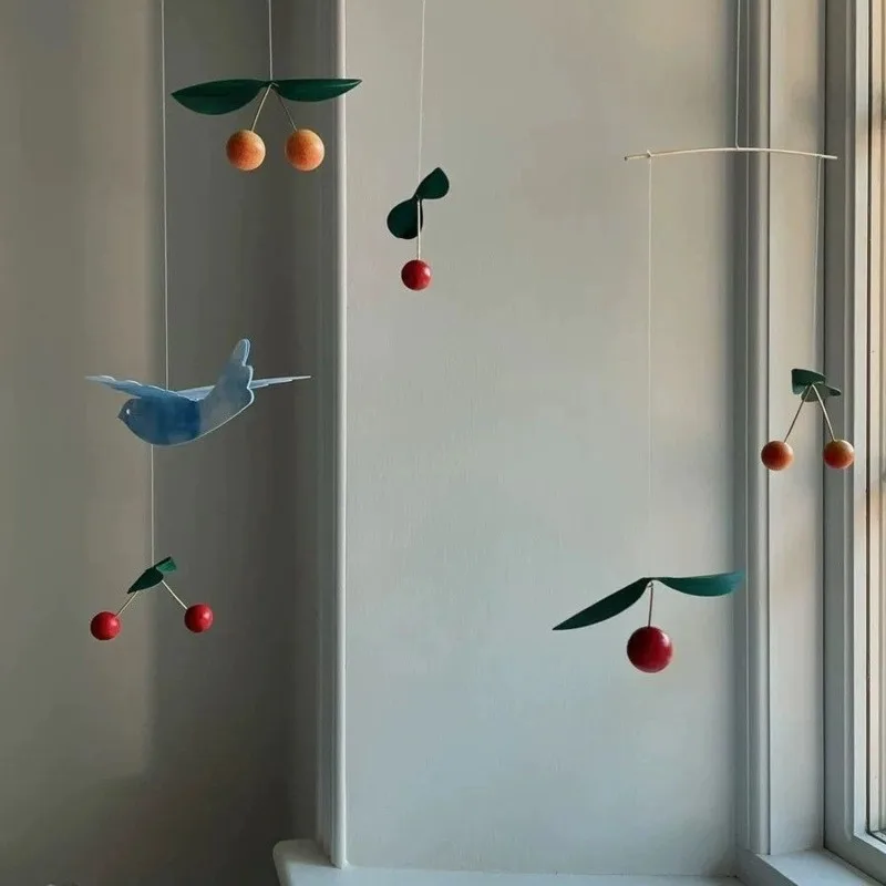 DIY Hanging Bird Cherry Mobile Wind Chime DIY Kit Wooden Balance Pendant Window Room Nursery Home Garden Party Decoration Gift