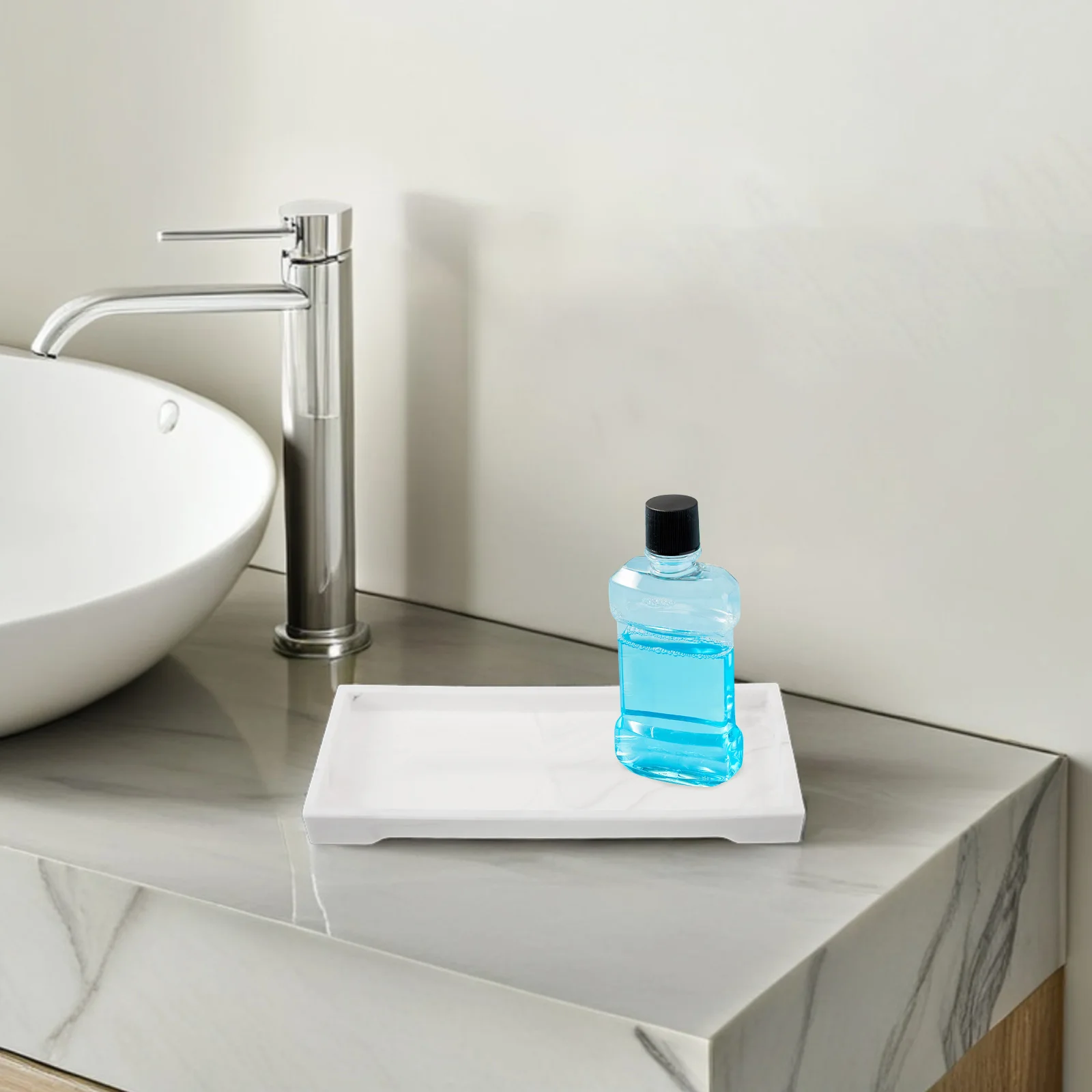 

Bathroom Storage Tray 1 Marble Pattern Silicone Corner Organizer Waterproof Vanity Countertop Soap Perfume Trays