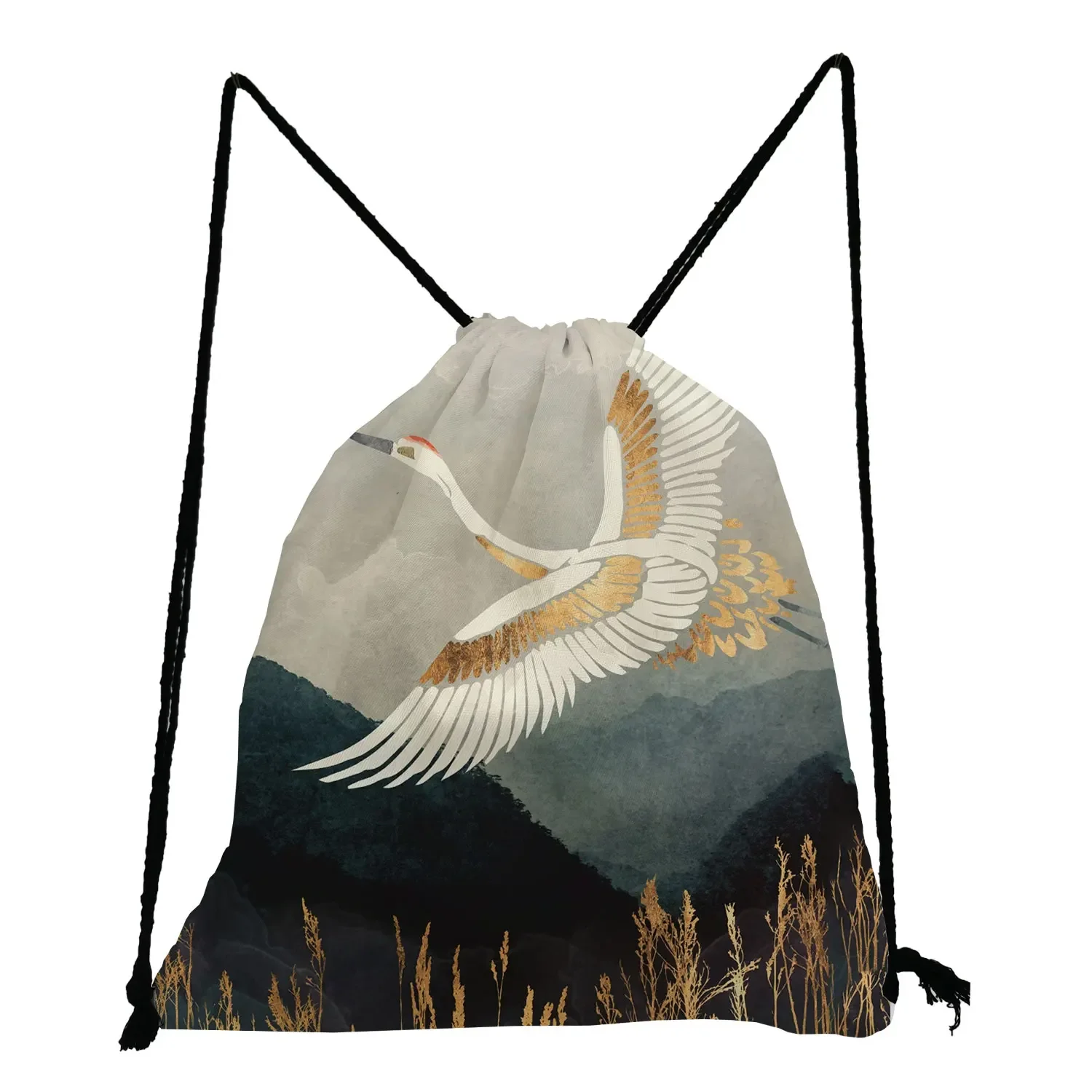 Whale Wolk Landschap Bedrukte Softback Tas Japanse Ukiyo-E Design Casual Trekkoord Tassen Met Hoge Capaciteit Draagbare Rugzakken