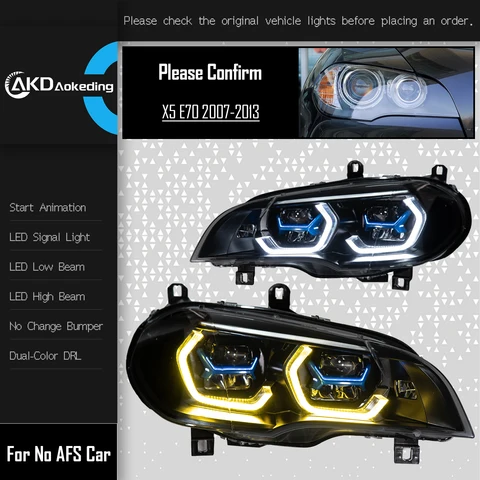 Фара AKD для BMW E70, светодиодная фара 2007-2013, фары X5, ДХО, указатель поворота, дальний свет, линза-проектор Angel Eye