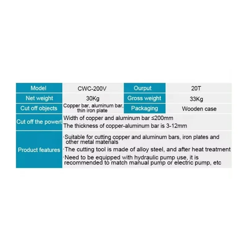 

CWC-200V Hydraulic Copper Aluminum Busbar Cutter Efficient Metal Sheet Cutting Tool for Industrial Use
