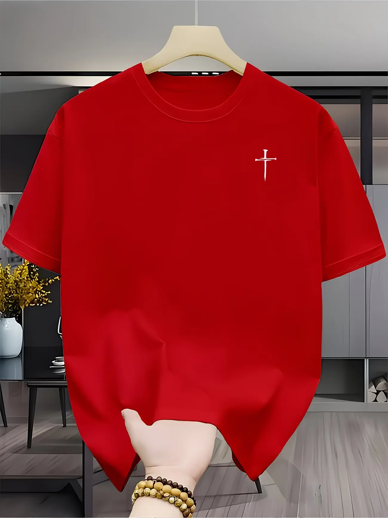 Men's Spring/ummer loose Creative Letter print casual slim fit round neck short sleeved T-shirt top ﻿