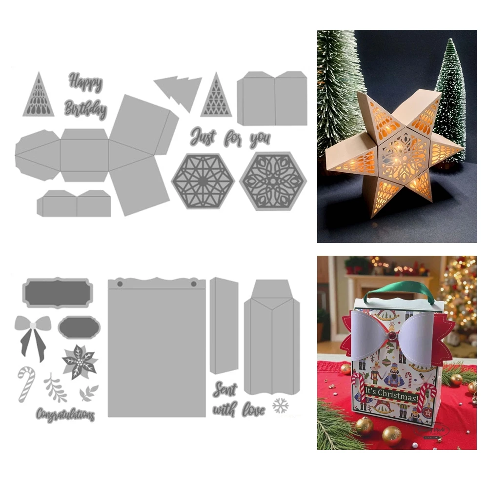 

3D Ornate Gift Bag and Star Box Builder Cutting Dies 2025 New Chirstmas Scrapbooking Paper Making Supplies Frame Card Craft