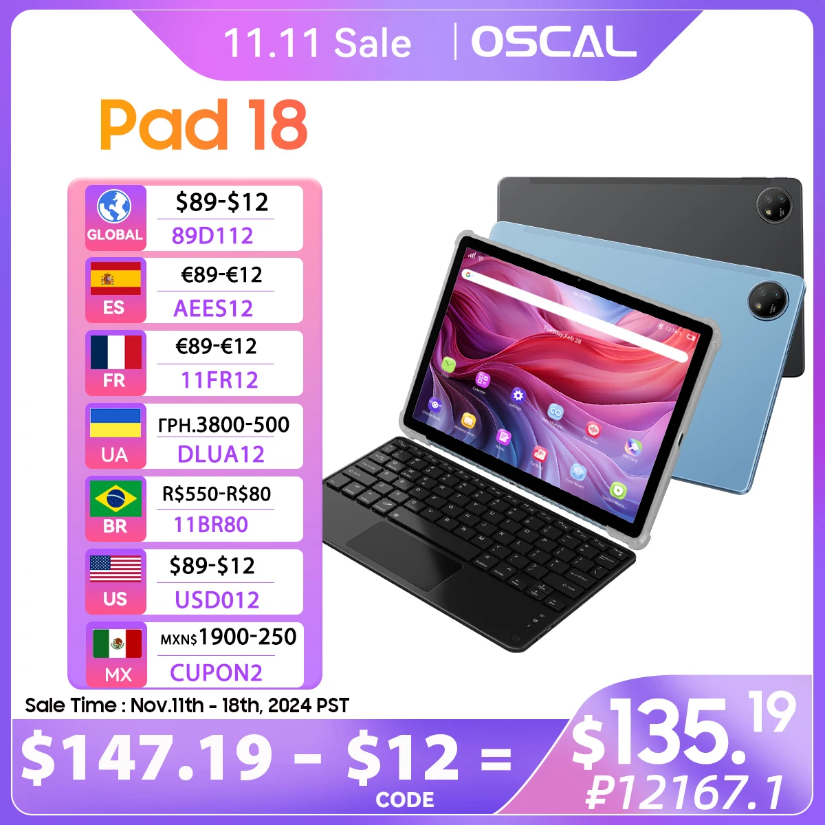 [World Premiere] Oscal Pad 18 Tablet 16GB(8+8) 256GB 11'' FHD+ Display T616 Octa Core 8800mAh Battery 13MP Camera 4G LTE PC