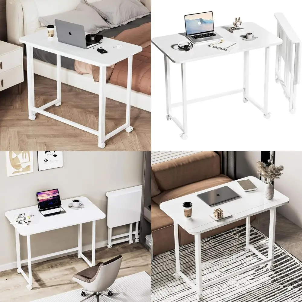 

Compact Foldable Desk for Small Spaces: White Space-Saving Computer Table for Home Office
