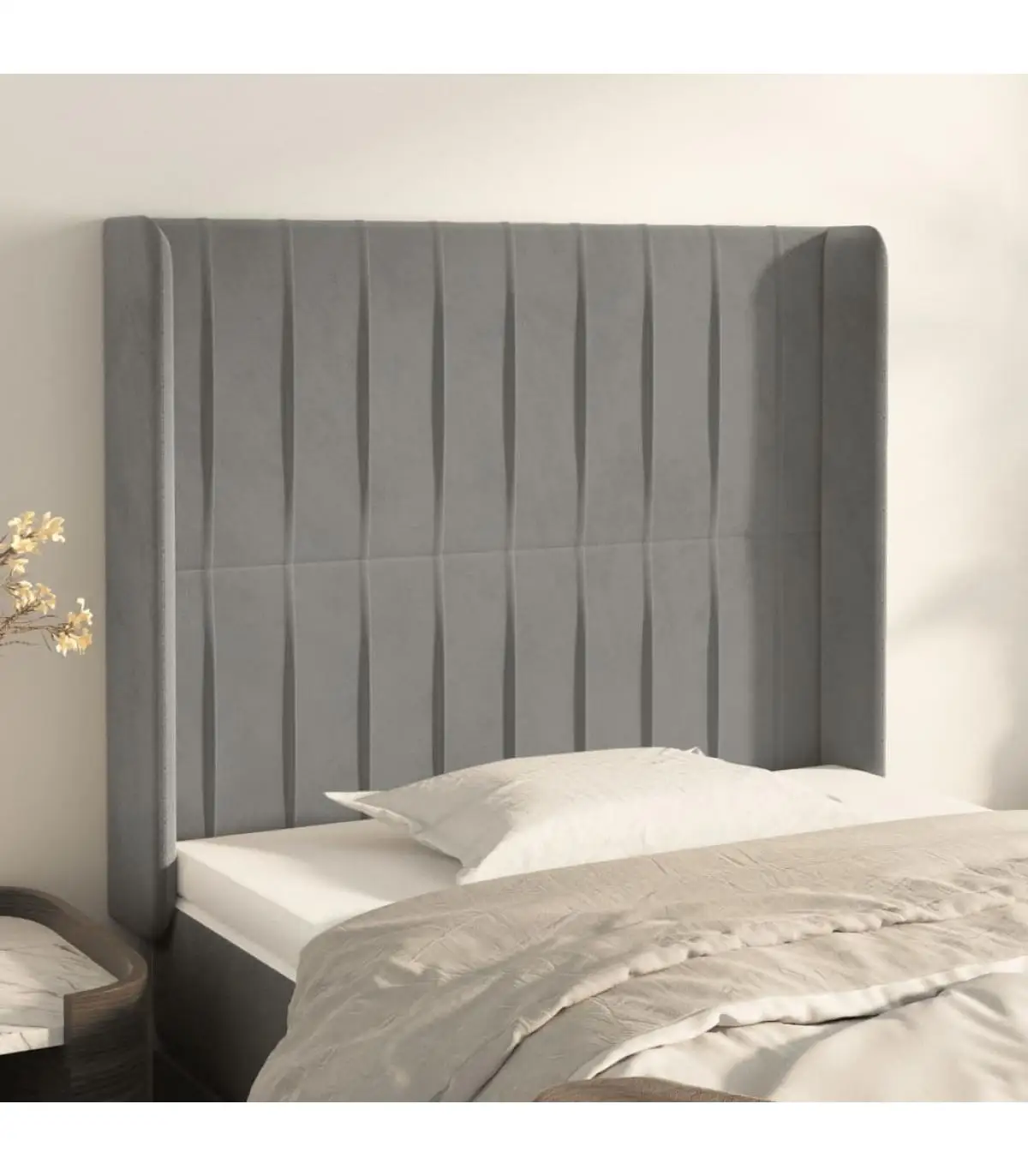 Headboards and Feet Headboard with Light Gray Velvet Ears 83x16x118/128 cm