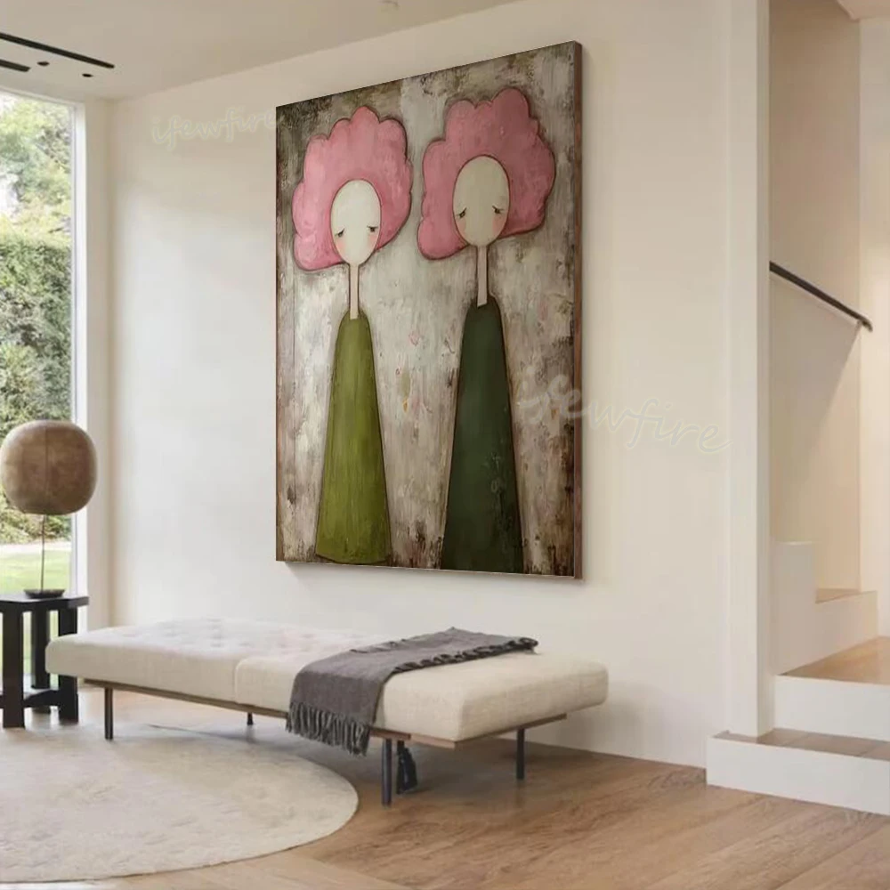 100% Handmade Abstract Oil Painting - Wabi-Sabi Figure Canvas Mural Top Wall Art for Home Living Room Decor Image Unique Artwork