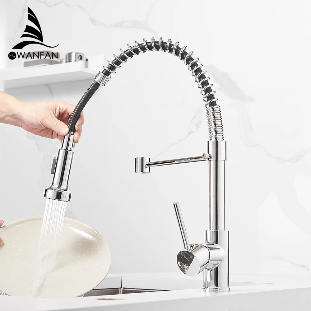 Stainless Steel Kitchen Faucets Faucets for Kitchen Sink  Single Lever Pull Down Spring Mixers Tap Hot Cold Water Crane 9009