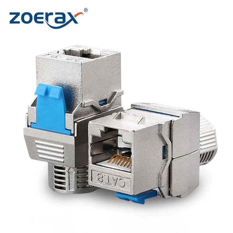 ZoeRax Cat6a Cat7 Cat8 Keystone Jack, RJ45 STP Gereedschapsloos type Zinklegering Module Afgeschermde Keystone Jack Adapter 40 Gigabit