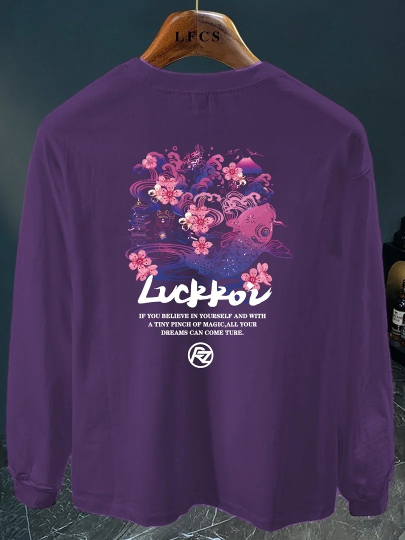 

American Sle Long Sve Pure Cotton T-irt ex Faionable Printed Casual Top for Youth Spring Autumn Wear