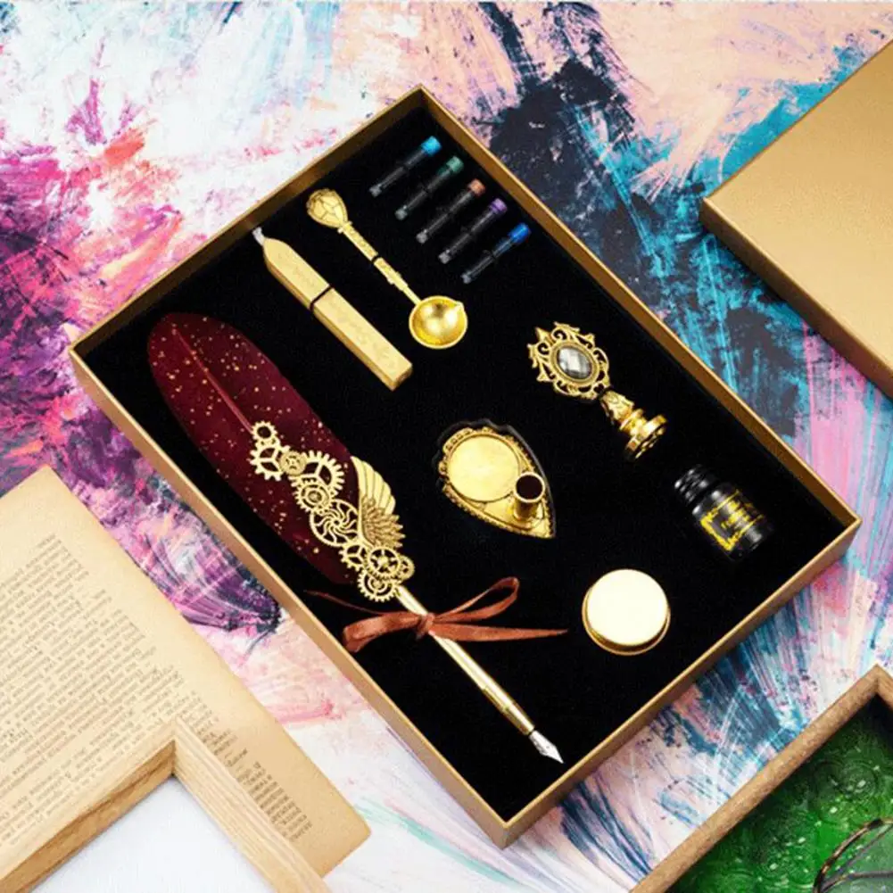 ชุด pulpen Bulu ปากกาขนนก set pulpen เป็นมิตรต่อสิ่งแวดล้อมใช้ได้จริง1ชุด set pulpen ขี้ผึ้งปิดผนึกละเอียดอ่อนปากกาจุ่มประณีต