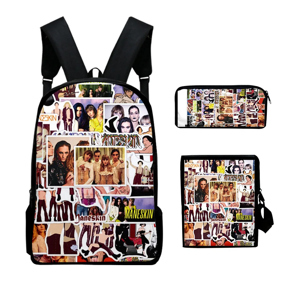 Popular Novelty Funny Maneskin 3D Print 3pcs/Set pupil School Bags Laptop Daypack Backpack Inclined shoulder bag Pencil Case