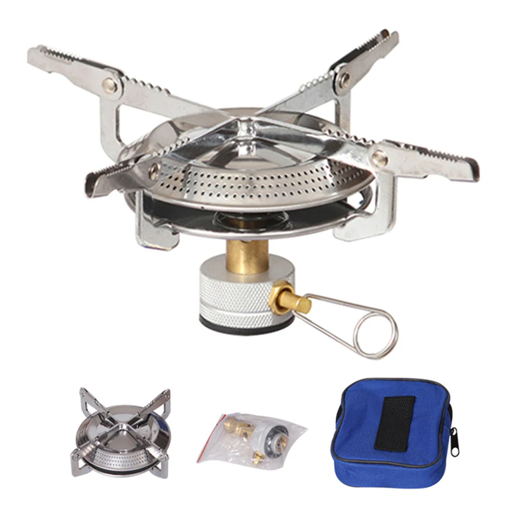 Outdoor Camping Gas Stove Mini Gas Burner with Storage Bag Lightweight Stove Head Adjustable for Hiking Climbing Fishing