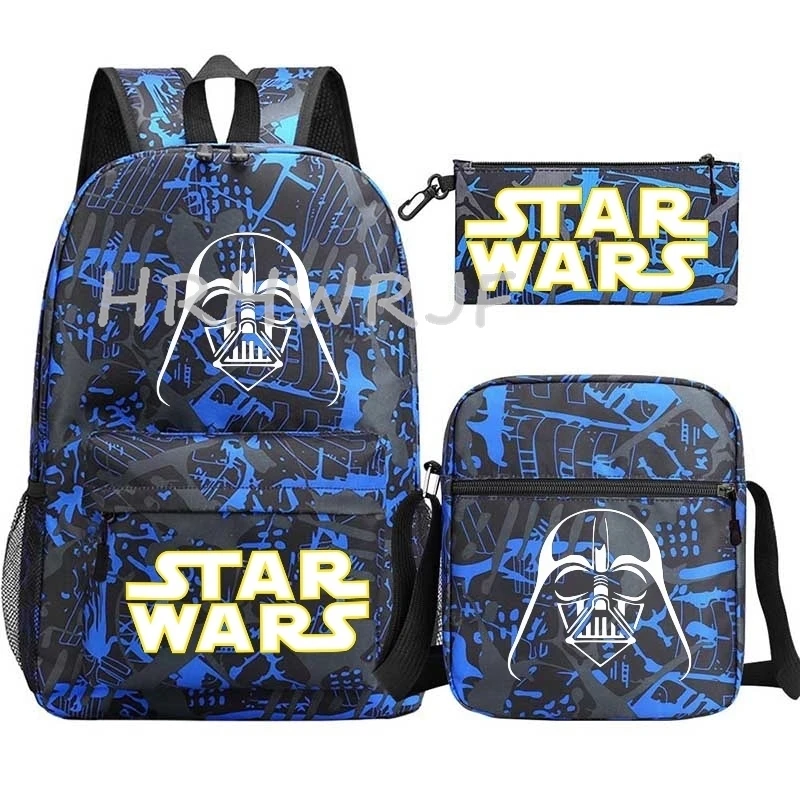 Mochilas Star Wars 3 peças, bolsa de viagem de nylon com capacidade para laptop, mochila feminina, bolsas escolares para adolescentes meninos