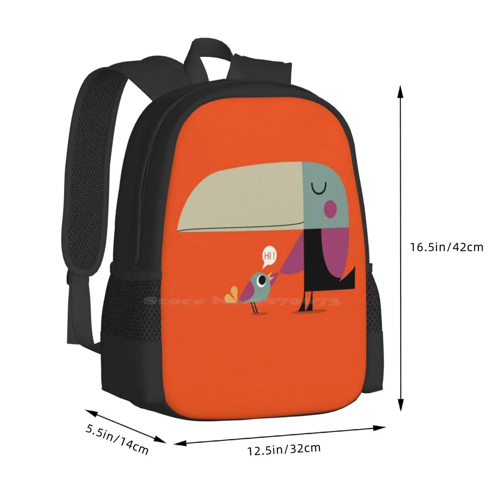 Mochila animal bonito para homens e mulheres, olá, tucano, amizade, amor amigável, mochila para adolescente, pássaro