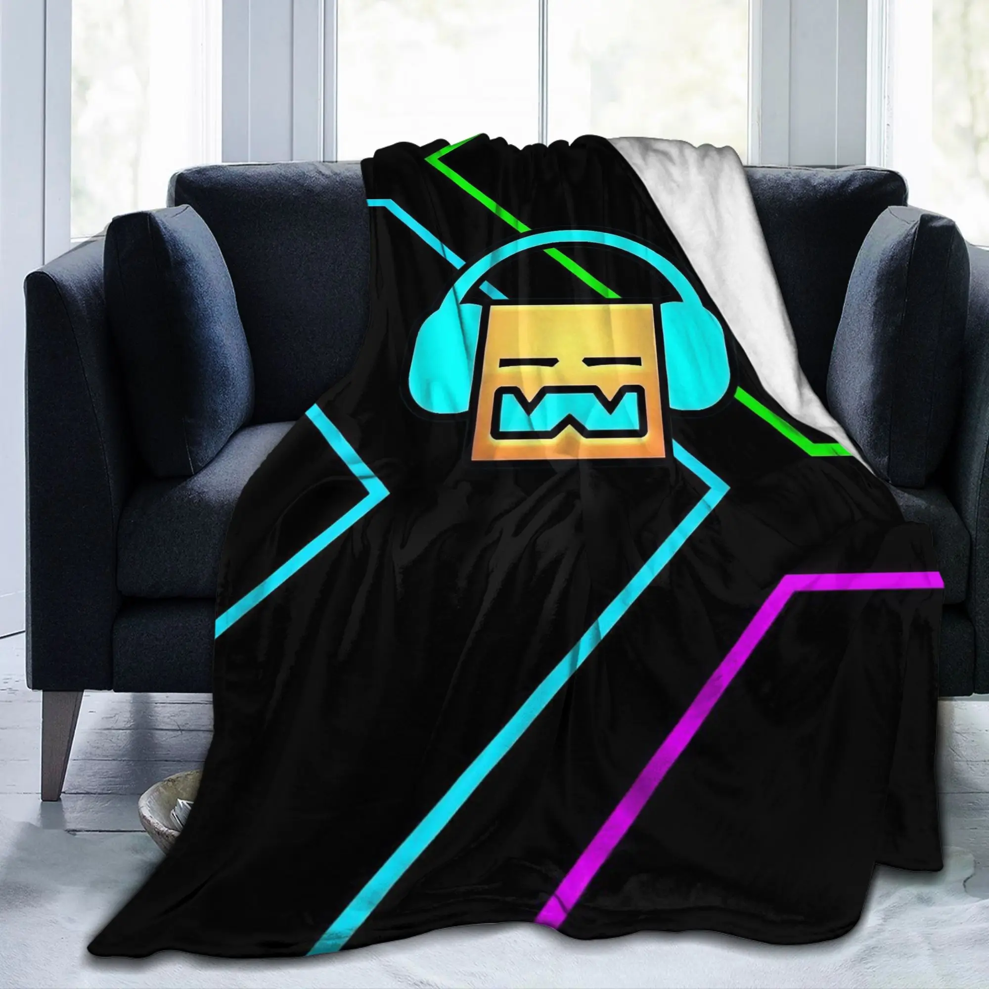 Geometry Icon Face Dashes Game Blankets Fleece Autumn Winter Cartoon Breathable Thin Throw Blankets for Bedding Throws