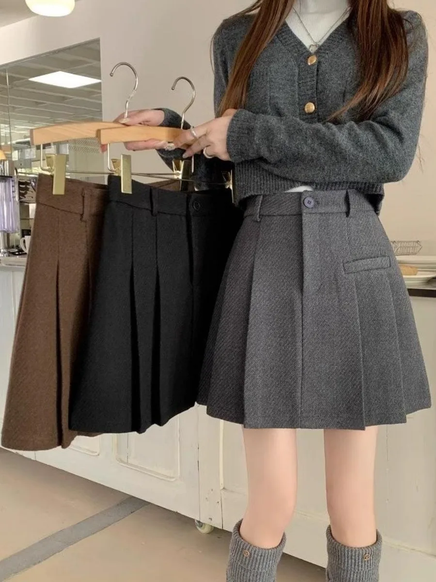 

Утолщенная юбка А-силуэта с высокой талией, женская, весна 2026, новый стиль, элегантная плиссированная юбка в клетку, молодежная, милая и дерзкая