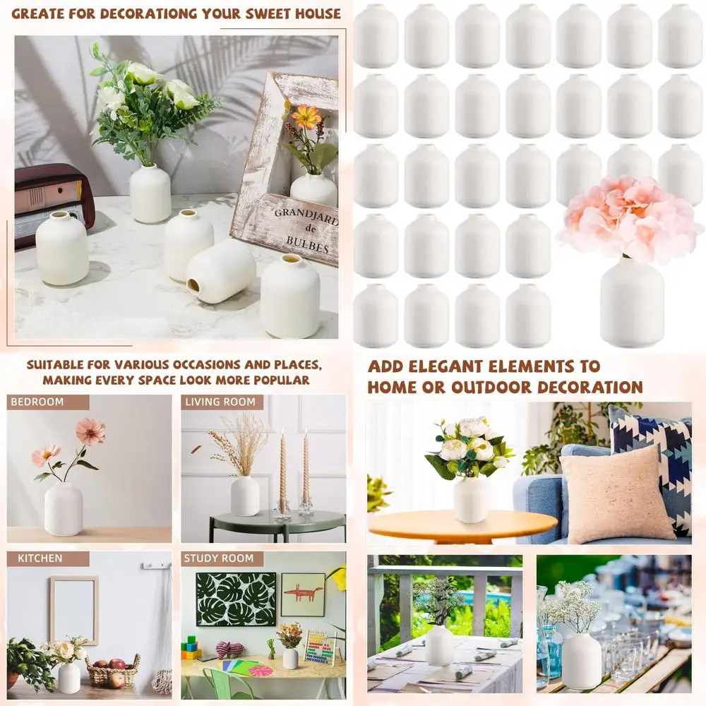 

White Ceramic Bud Vases Set of 30, 3.9 x 2.76 for Christmas, Boho Weddings, and Home DIY Table Decor with Pampas Grass