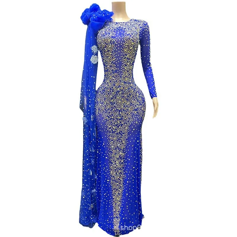 Premium Sense Sparkling Rhinestone New Year's Eve Temperament Dress Bridal Engagement Banquet Toast Dress Model Catwalk Dress