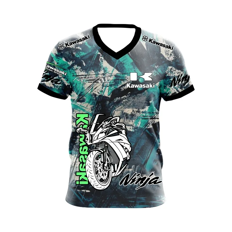 2025 الصيف دراجة نارية الرياضة كاواساكي دراجة نارية فريق شعار في الهواء الطلق على الطرق الوعرة المنافسة المشجعين الرجال سباق الدراجات النارية تي شيرت #4