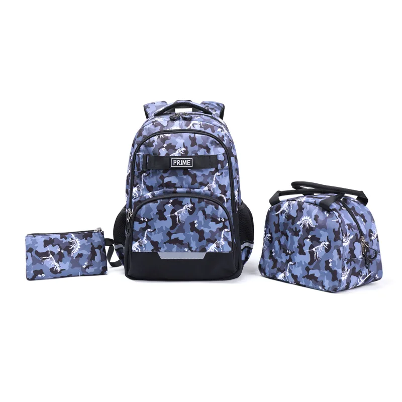 Mochilas escolares impermeáveis primárias para meninos, Mochila com lancheira, Mochila para adolescentes, Mochila de viagem, 3 pcs por conjunto