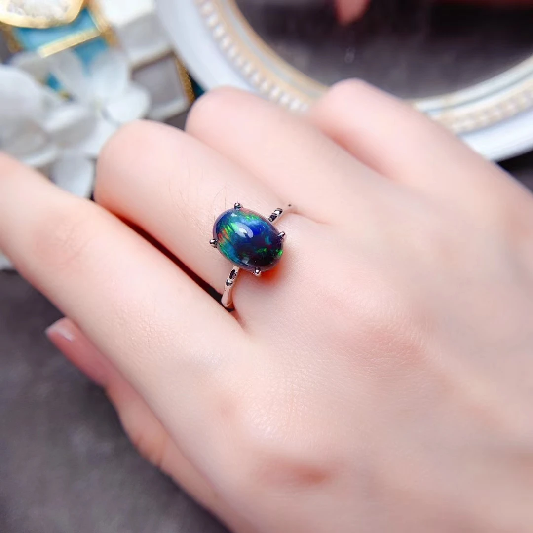 Simple 925 Silver Black Opal Ring for Daily Wear 100% Natural Opal Ring Sterling Silver Gemstone Jewelry