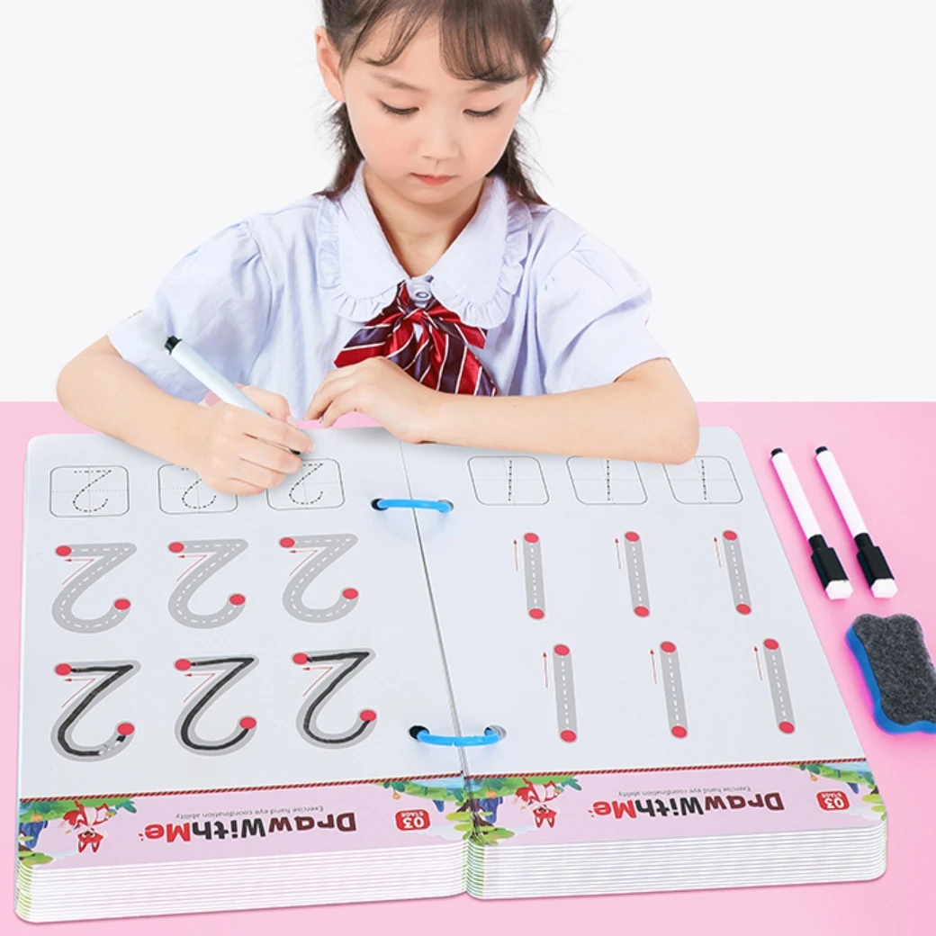 28 Pages of Creative Left and Right Brain Development Toys, Reusable Kidsren's Magic Tracing Book, Bilateral Coordination Exercises, Kidsren's Scientific Writing Enlightenment Description Book, English Alphanumeric Visual Tracking Graffiti Painting Introductory Exercise Book, Toy Suitable for Boys and Girls over 3 Years Old