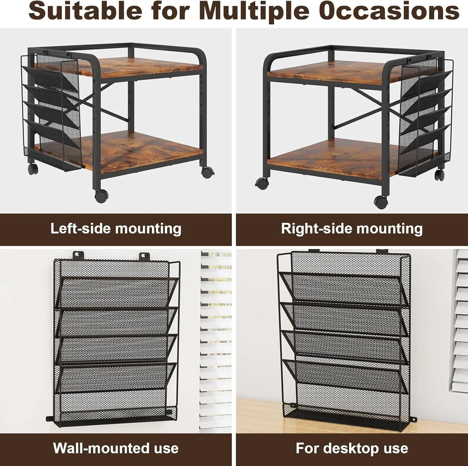 Grand support d'imprimante 24 "x 20" avec organisateur de porte-fichiers suspendu, étagère à hauteur réglable avec roulettes, sous la Table de bureau · Offre spéciale