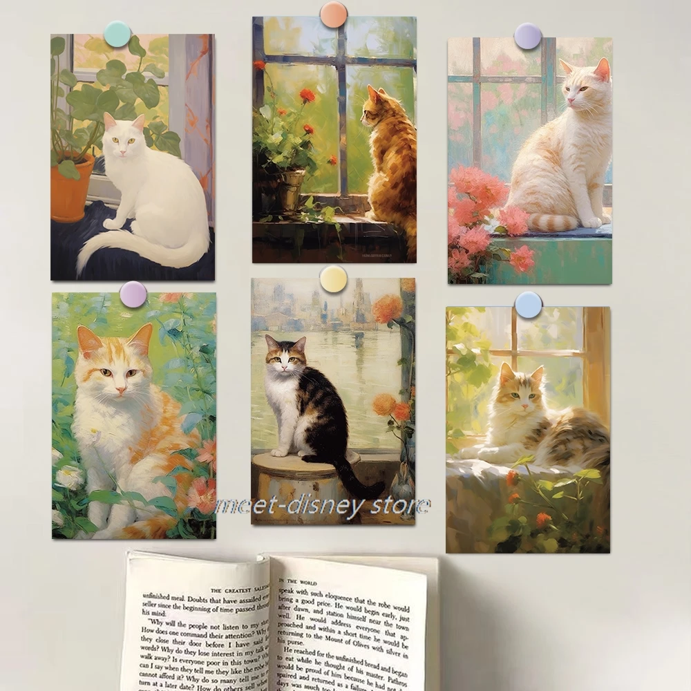 

10PCS Sticker Poster Oil painting kitten Home Fashion Cafe Luggage Graffiti For Harajuku Aesthetic Refrigerator 10×15CM Stickers