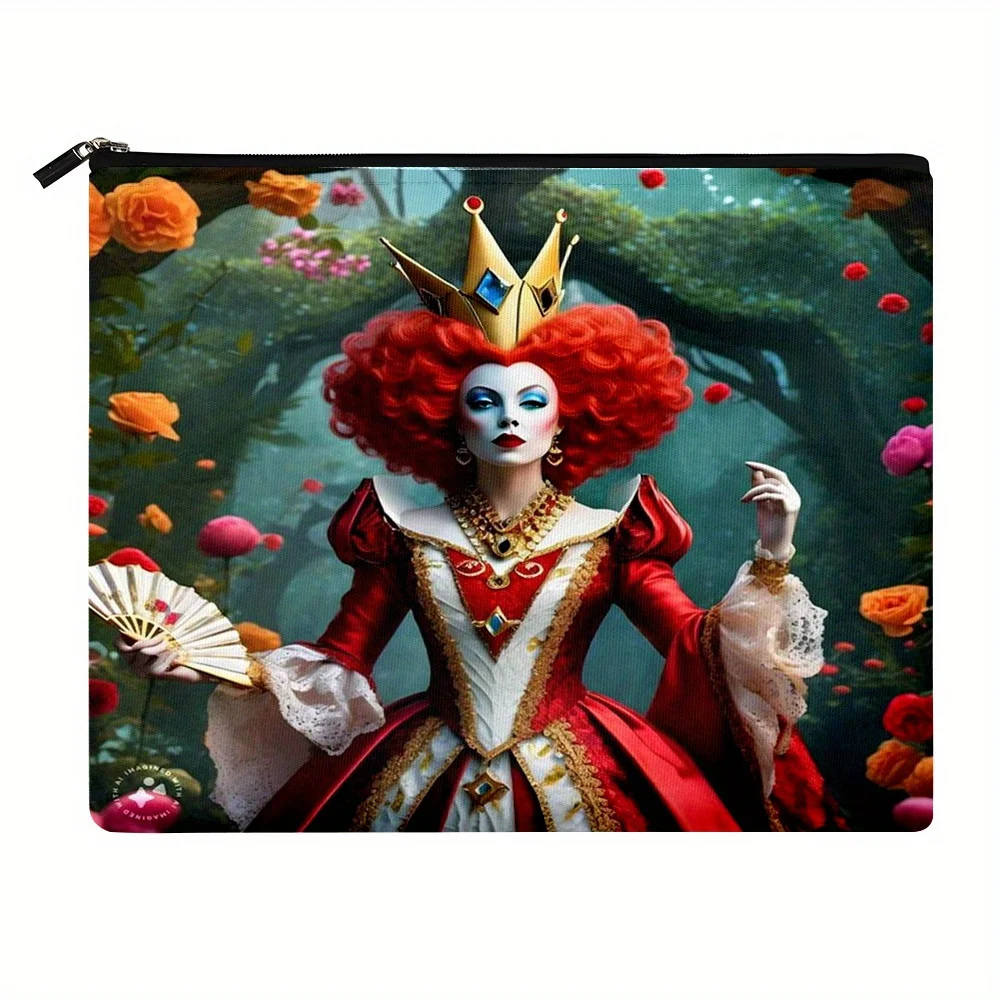 Bolsa de maquillaje de Alicia en el país de las Maravillas, con diseño floral y corona, bonita bolsa multifuncional con cremallera para mujer, bolsa de almacenamiento de joyas, perfecto organizador con cremallera de viaje, divertido regalo de cumpleaños, 1 pieza