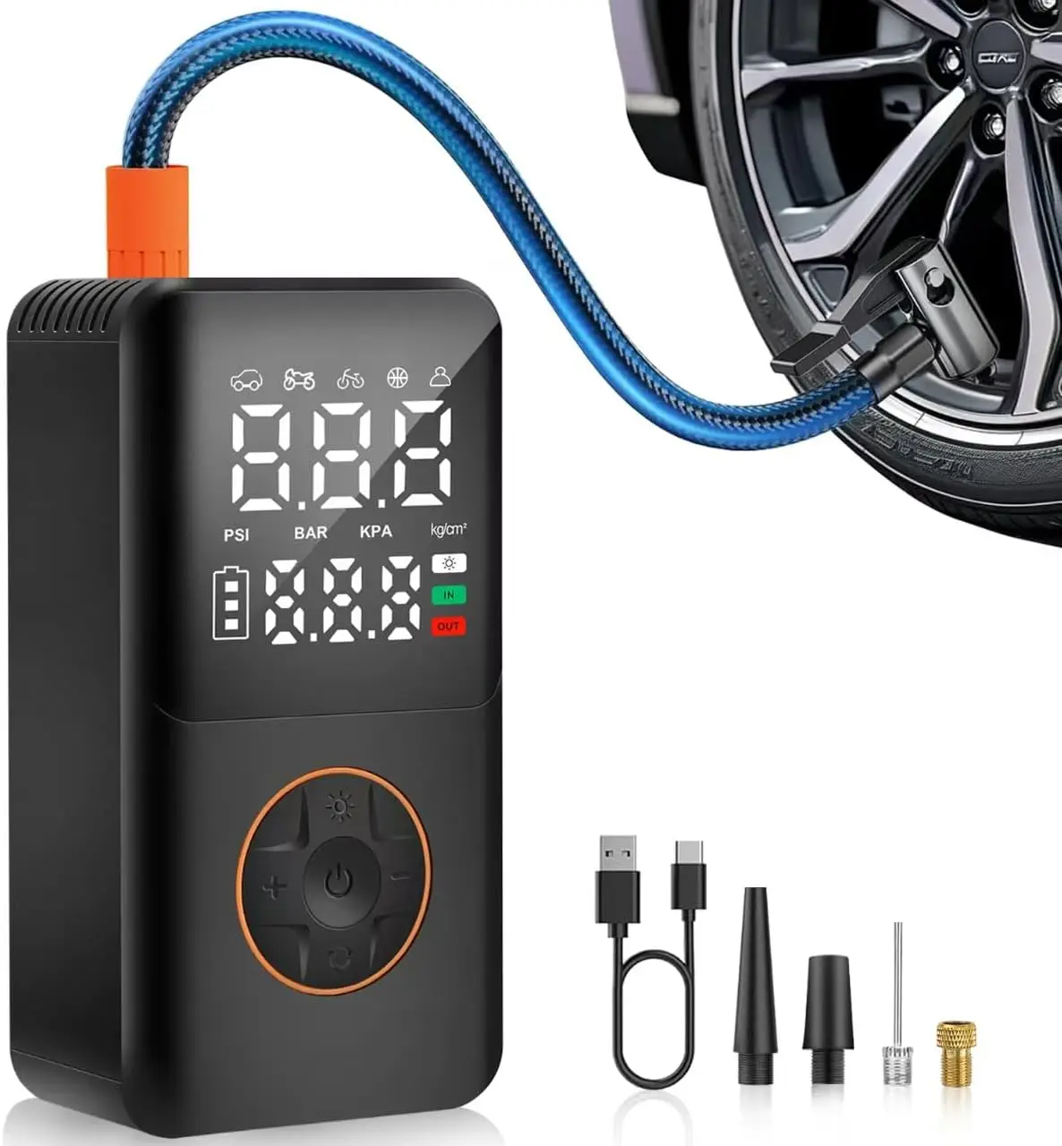 

Portable Tire Inflator 150PSI Electric Air Pump with LCD Gauge & LED Light for Car, Bike, Motorcycle, Balls