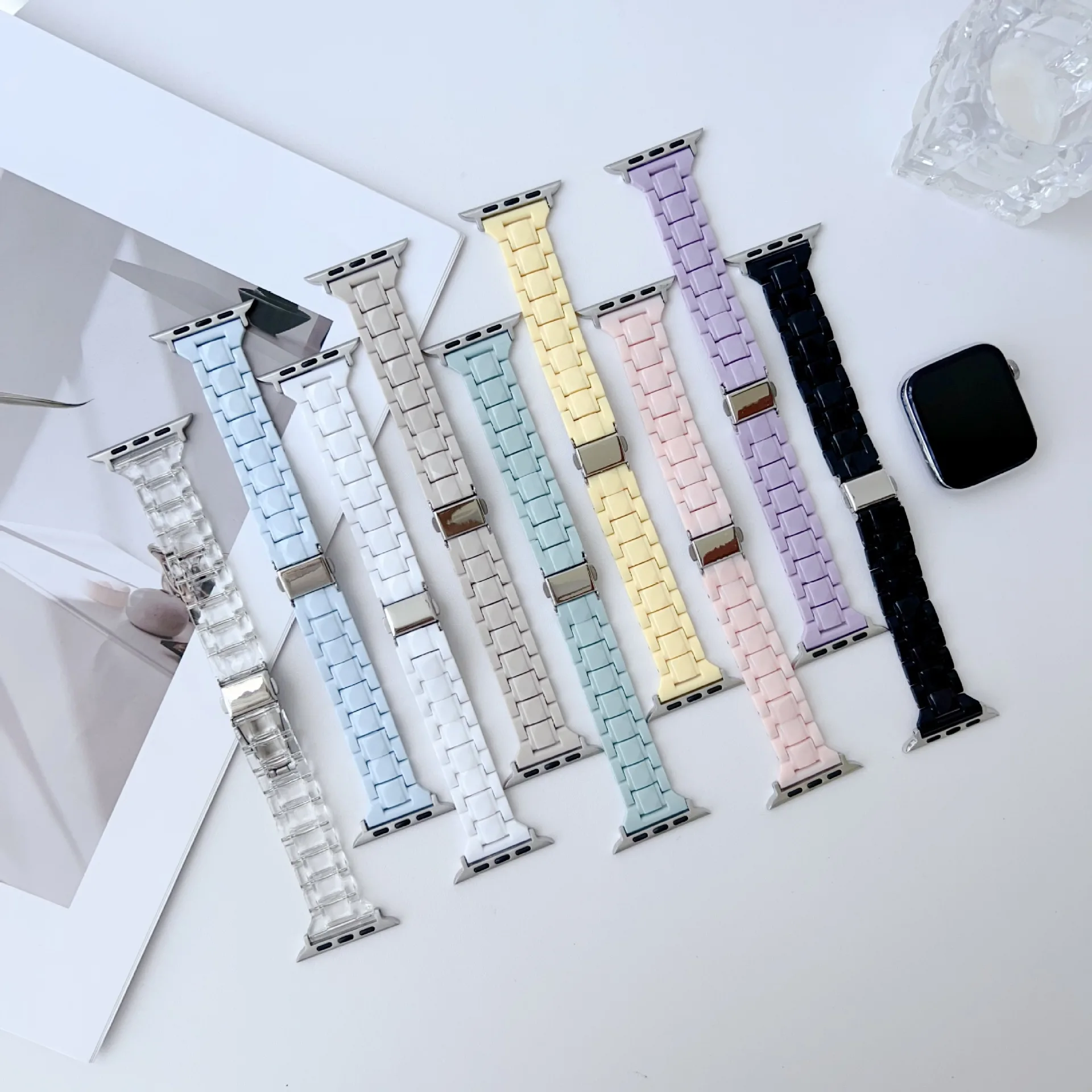 

Новый стильный роскошный многоцветный тонкий акриловый ремешок для часов подходит для Apple Watch с пряжкой из нержавеющей стали 38 мм 44 мм 42 мм 46 мм