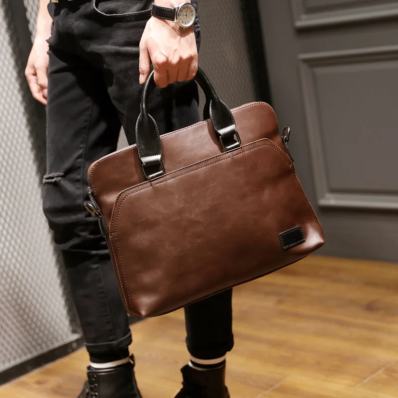 Vintage Soft Leather Briefcases For Men Business Handbag Office Laptop Tote Bag Male Large Capacity Shoulder Messenger Bag