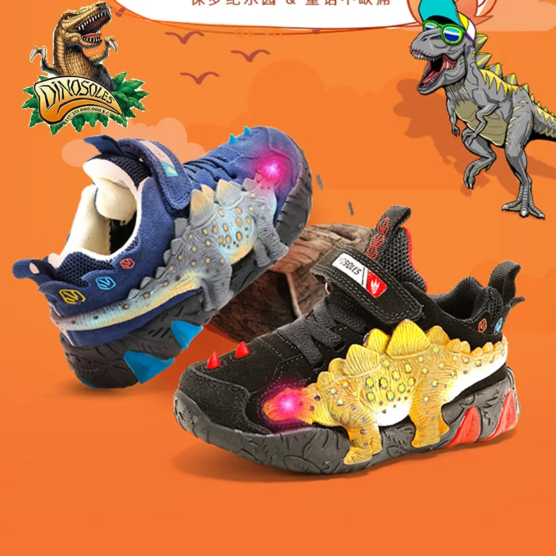 Dinosaur Children's shoes, boys sports shoes spring and autumn lighting children leather casual shoes